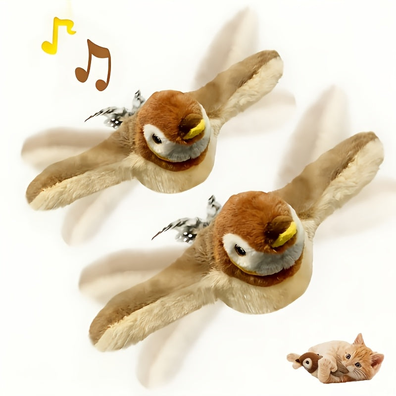 Rechargeable Bird Cat Toy 2-Pack, Cordless Flying Sparrow with Fluttering Wings and Jumping Motion for Supervised Indoor and Outdoor Play