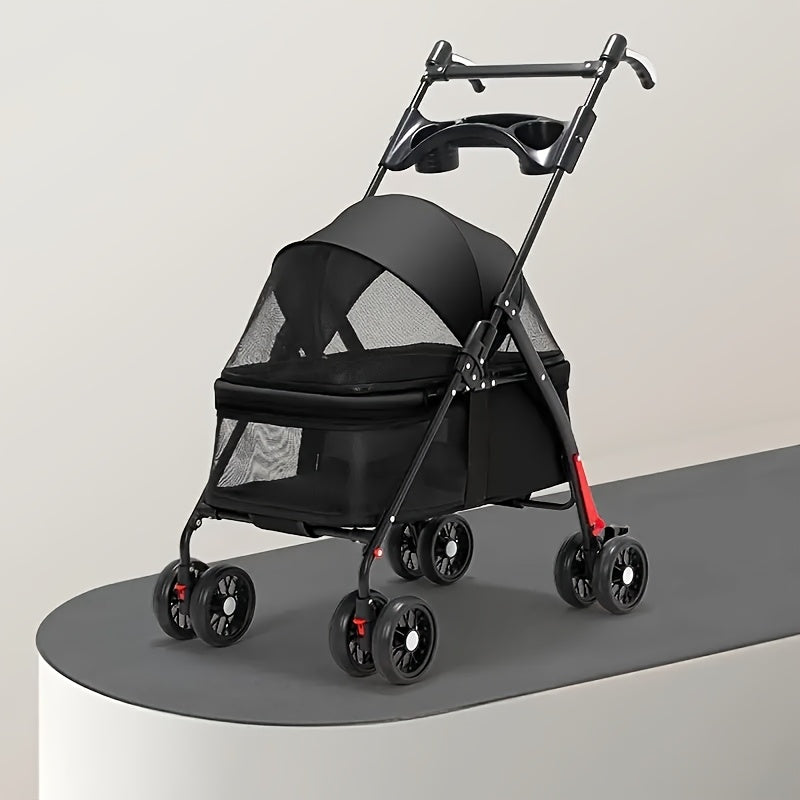 Small Pet Stroller for Dogs and Cats, Lightweight Foldable Travel Pushchair for Outdoor Walks and Everyday Outings, Black or Grey