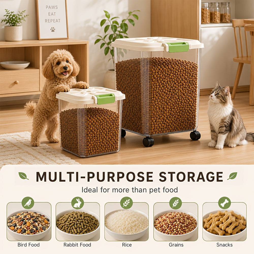 Dog Food Storage Container Set, 2-Piece Airtight Large and Medium Clear Plastic Bins with Rolling Wheels and Measuring Cup for Dry Cat and Dog Kibble