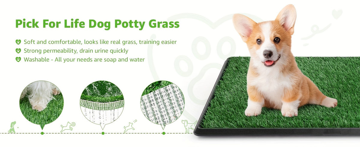 Indoor Dog Potty with Artificial Grass, Washable Puppy Pee Pad and Tray, Portable Toilet System for Small Dogs Under 20 lbs, 20 x 25 or 20 x 30 Inches