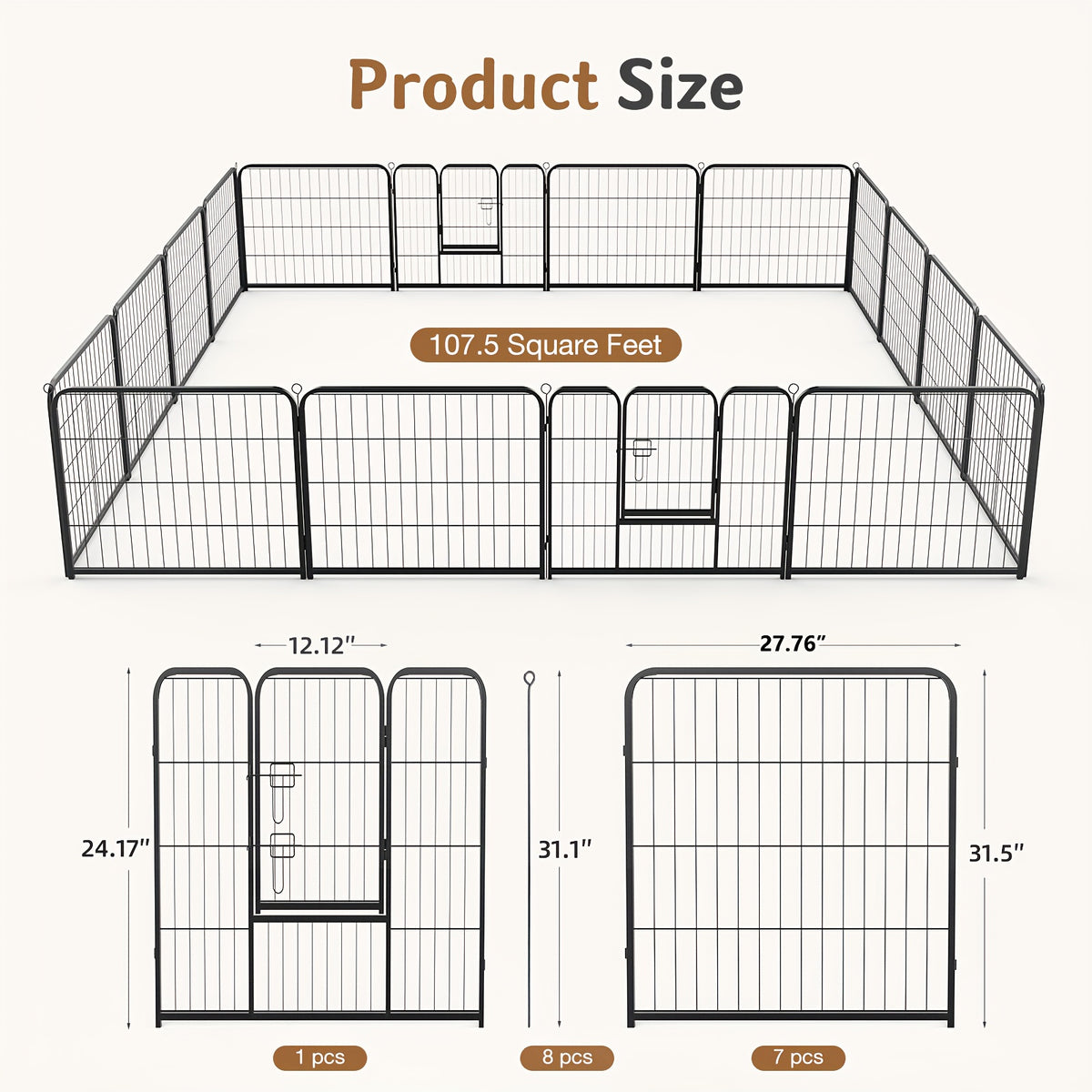 Dog Playpen 8 or 16 Panels, Portable Indoor Outdoor Pet Exercise Pen for Supervised Puppy Play, Backyard Gardens and RV Camping Trips