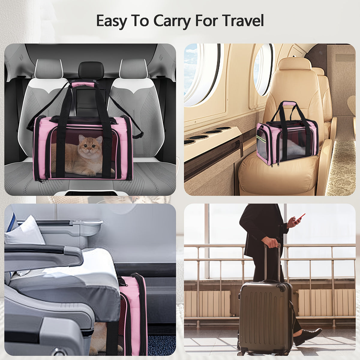 Cat Travel Carrier with Mesh Windows, Collapsible Soft-Sided Pet Bag for Cats and Small Dogs Under 15 lbs, Shoulder Strap and Padded Carry Handle