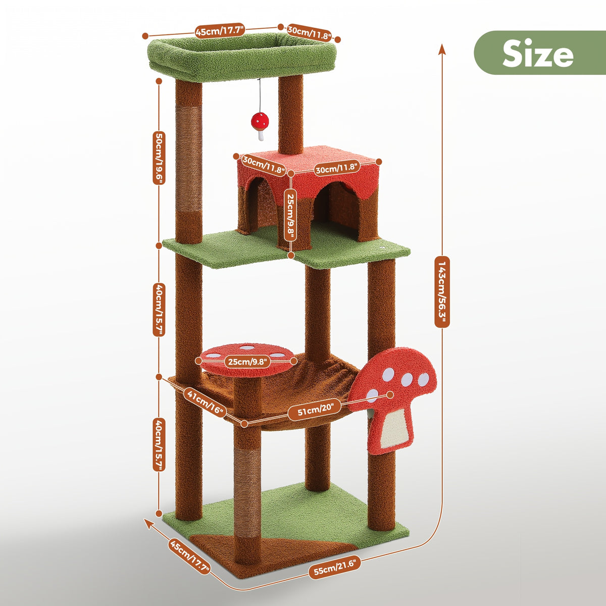 Forest Cat Tree Tower with Flower Top Perch, Indoor Climbing and Resting Furniture in 35.8, 56.3 or 68.5 Inch Height and Color Options