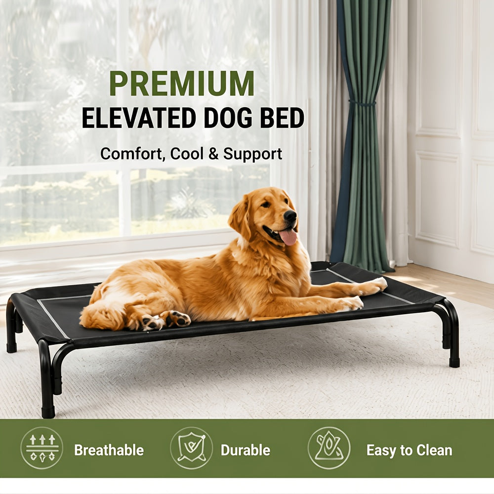 Tool-Free Elevated Dog Bed with Washable Breathable Mesh, 8-Inch Raised Outdoor Dog Cot with Metal Frame and Anti-Slip Feet for Home, Patio and Camping