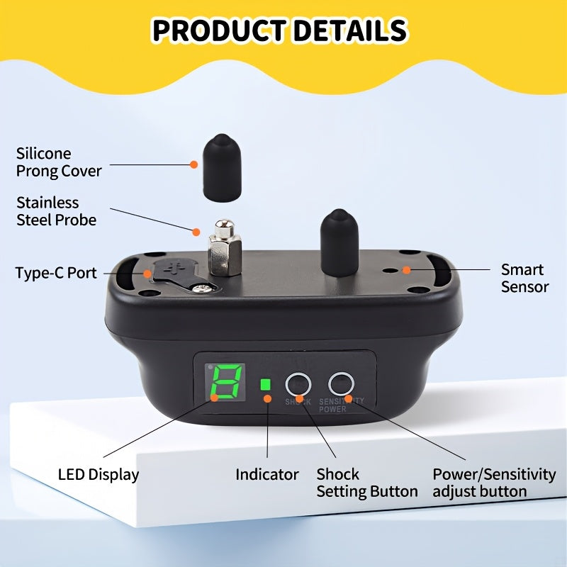 Automatic Dog Bark Collar with Adjustable Black Strap, 3 Listed Modes and Digital Display for Owner-Supervised Bark Control Training