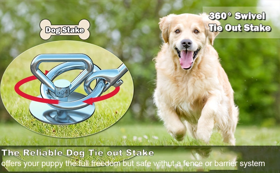Spiral Dog Tie Out Stake, 13-Inch 304 Stainless Steel Ground Anchor with 360° Swivel for Supervised Backyard and Camping Use, 1 or 2 Sets