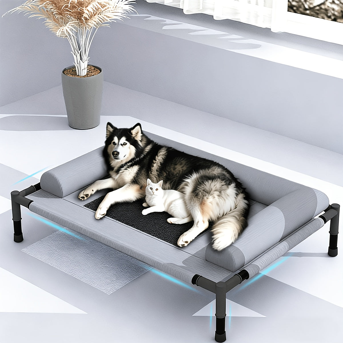 Bolster Elevated Dog Bed with Breathable Mesh Center, Removable Washable Raised Pet Cot for Dogs and Cats, L and XL Home and Travel Rest
