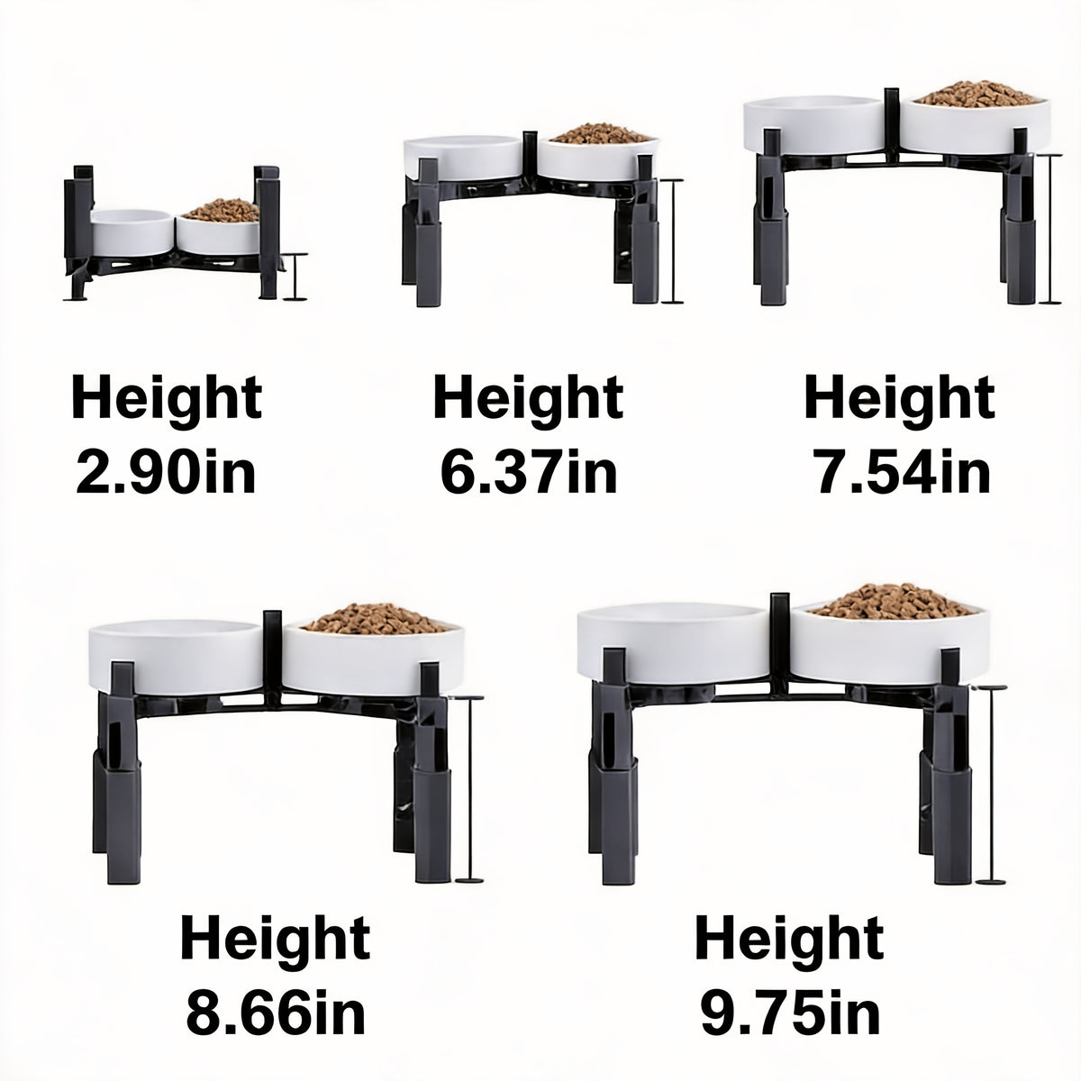 Dog Bowl Stand with 2.64 to 8.86 Inch Adjustable Height, Elevated Double-Bowl Holder for Large Breed Feeding Setups, Bowls Not Included