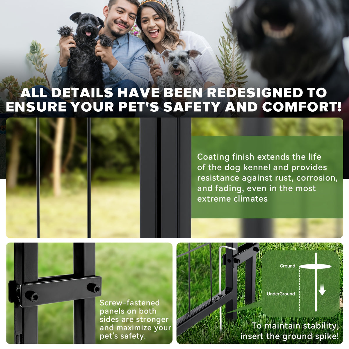 Outdoor Dog Enclosure with Welded Wire Panels, Locking Door and UV-Resistant Roof Cover, Three Size Options for Supervised Backyard Use
