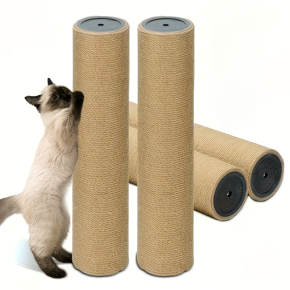 4-in-1 Cat Scratching Post with Wooden Ball Track, Sisal Scratcher with Six Wooden Balls, Feather Teaser and Hanging Toys for Indoor Cats