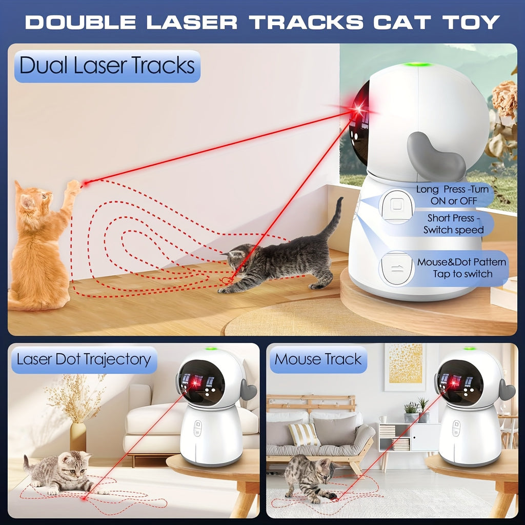 Dual Laser Cat Toy for Indoor Cats, Motion-Activated Rechargeable Interactive Toy with Mouse and Dot Patterns, 3 Speeds and Adjustable Head