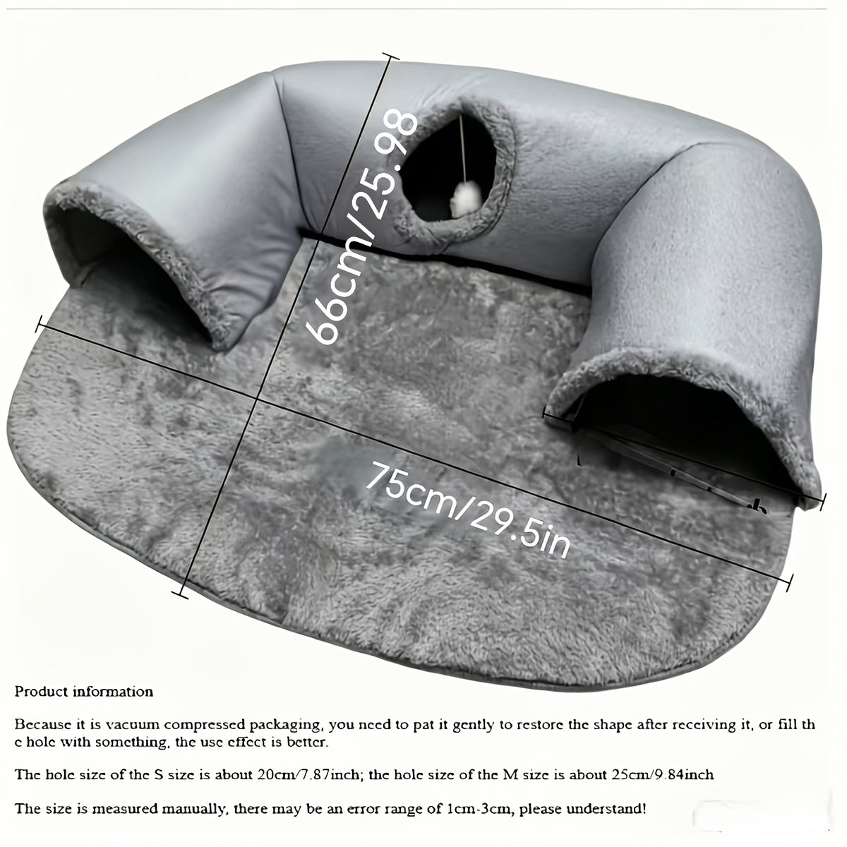 3-in-1 Cat Tunnel Bed and Playhouse, Soft Polyester Pet Hideaway with Plush Lining and Non-Slip Base for Indoor Cat Rest, Kitten Play and Rabbits