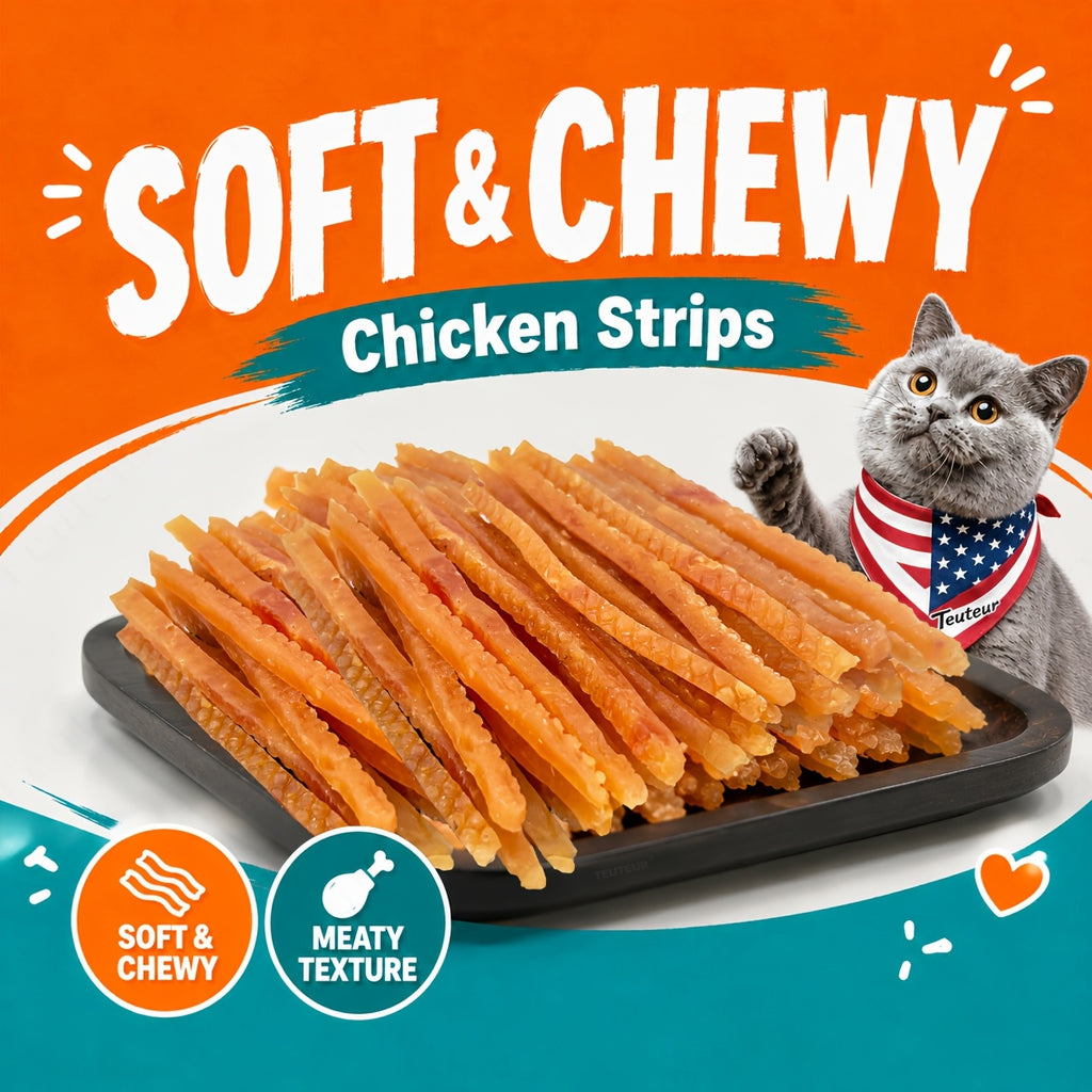 Chicken Jerky Cat Treats with Soft Shreds, Chicken or Chicken and Duck Blend Options for Supervised Snack Time, Training Rewards and Bonding