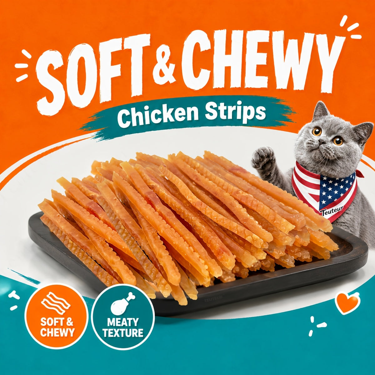 Chicken Jerky Cat Treats with Soft Shreds, Chicken or Chicken and Duck Blend Options for Supervised Snack Time, Training Rewards and Bonding