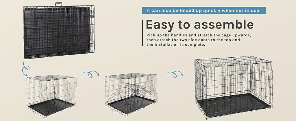 Double Door Dog Crate with Divider Panel, Folding Metal Wire Pet Kennel with Leak-Proof Plastic Tray in 24.41 or 30.31 Inch Sizes