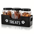 Pet Treat Storage Jars 3-Piece Set, Black Airtight Plastic Containers with Farmhouse Style for Dog and Cat Snacks and Feeding Area Organization