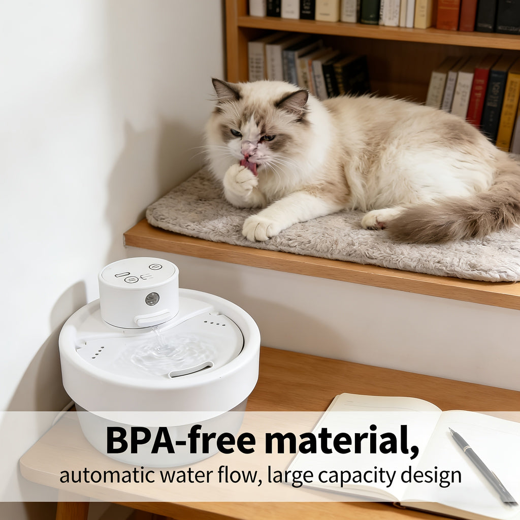Cat Water Fountain 1L with USB Cable, Compact Automatic Circulating Pet Drinking Dispenser with Visible Reservoir for Indoor Cats and Small Dogs