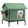 Insulated Outdoor Cat House, Weatherproof Shelter for Stray & Feral Cats, Army Green 17.7 x 15.7 x 21.6 in for Yard, Porch & Garage