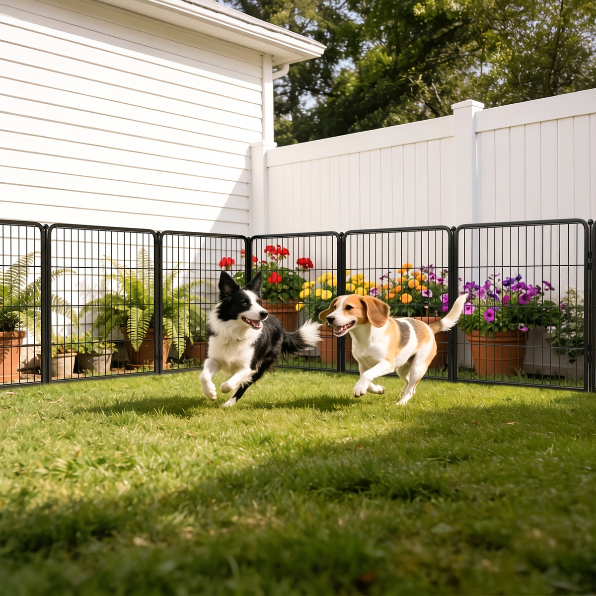 Dog Exercise Pen with Gate, Heavy-Duty Metal Dog Playpen in 8 to 48 Panel Options, Black or White Indoor Outdoor Fence for Yard and RV Camping