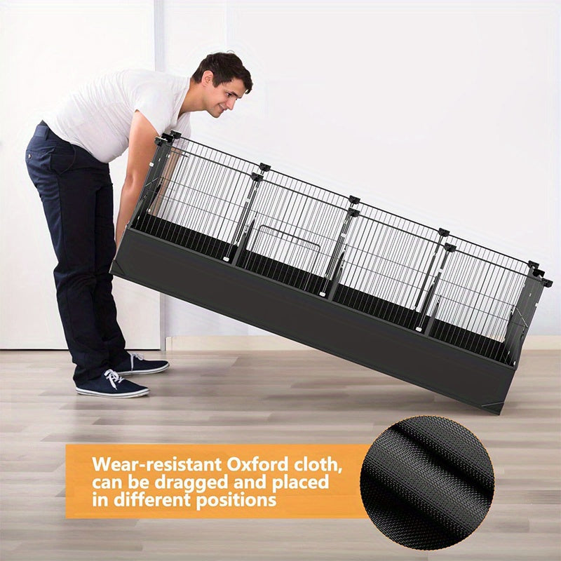 Small Animal Enclosure with Mat, Black Villa-Style Pet Fence for Supervised Indoor Play Areas and Outdoor Activity, Hamster Cage Model