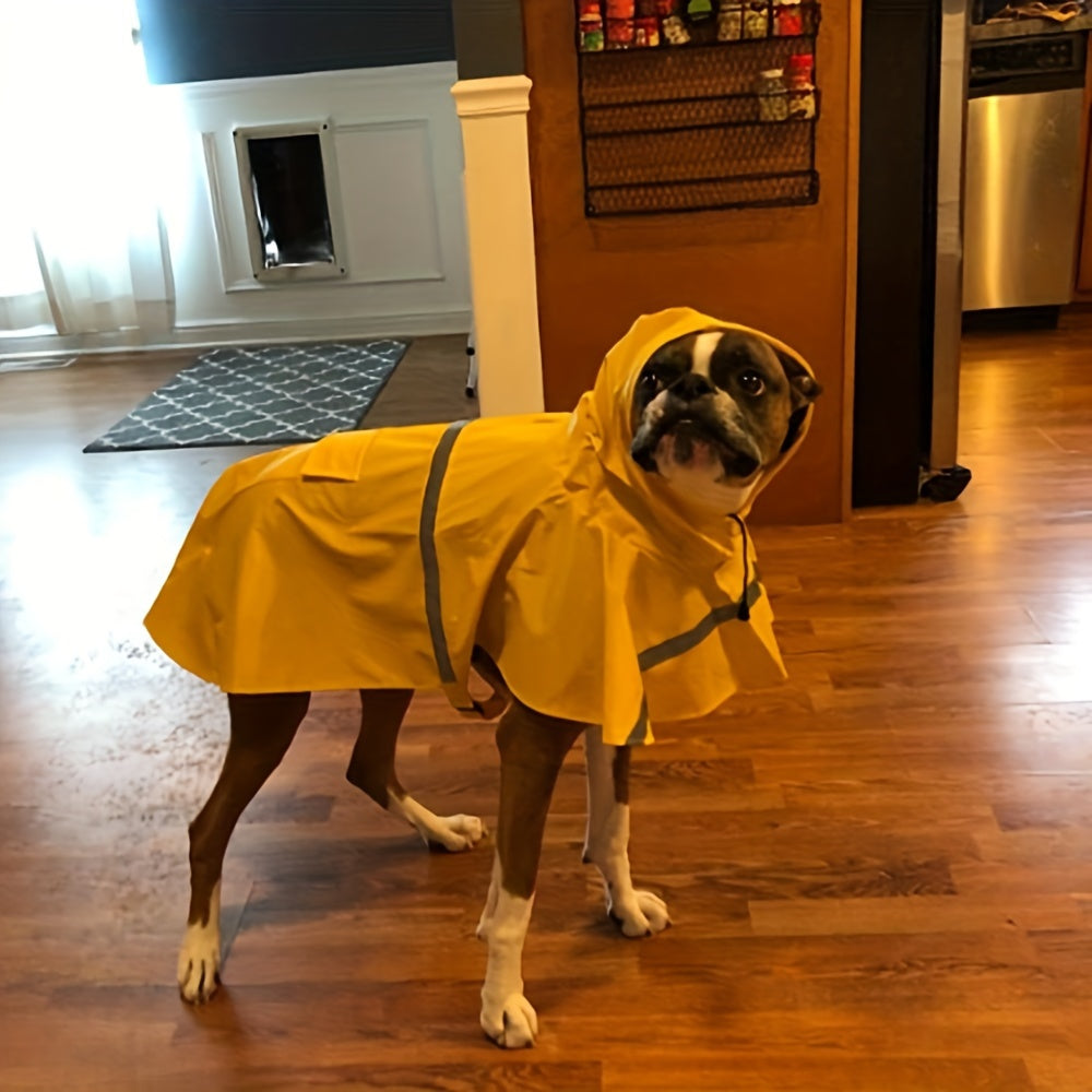 Reflective Dog Raincoat in Yellow, Hooded Pet Rain Cape for Rainy Day Walks and Outdoor Potty Breaks, Available in S, L, XL, XXL and 3XL