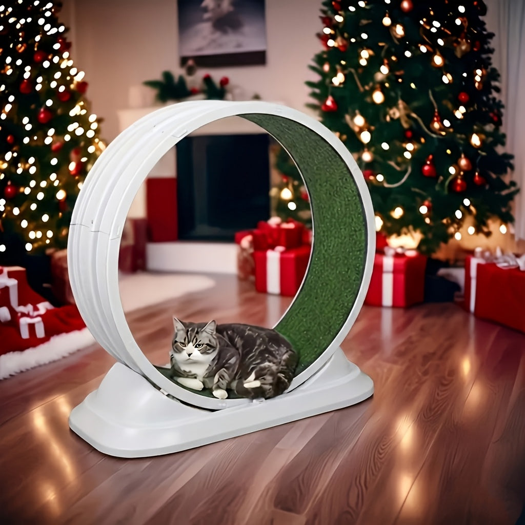 Cat Exercise Wheel with Security Lock and Replaceable Running Pad, Battery-Free Indoor Cat Treadmill with Wide Base, Green or Grey XXL