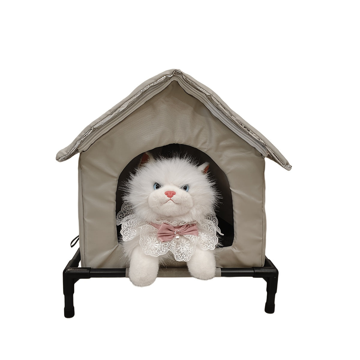 Outdoor Cat House with Raised Floor, Weatherproof Insulated Shelter for Feral and Stray Cats, Easy Assembly for Porch and Garage, Black or Grey