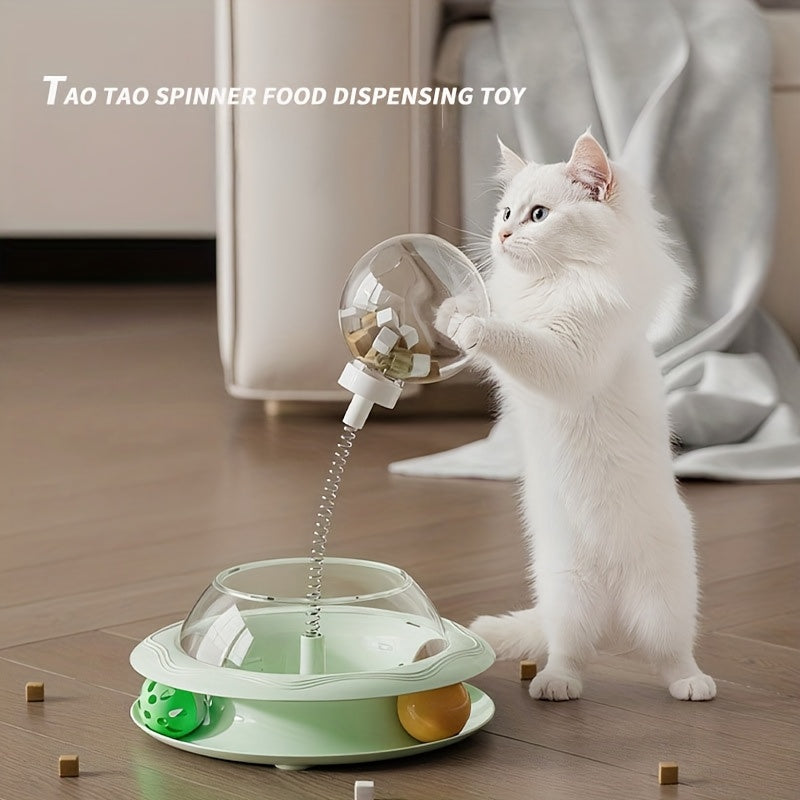 Rotating Cat Toy Wheel, Battery-Free Interactive Plastic Play Toy for Cats and Kittens, Pink or Green with Optional Teasing Feathers