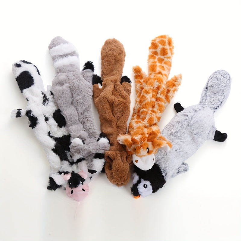 Stuffless Plush Dog Toys 5 Pack, Squeaky Pet Toy Set for Supervised Gentle Chewing, Interactive Indoor Play and Dog Lover Gifts