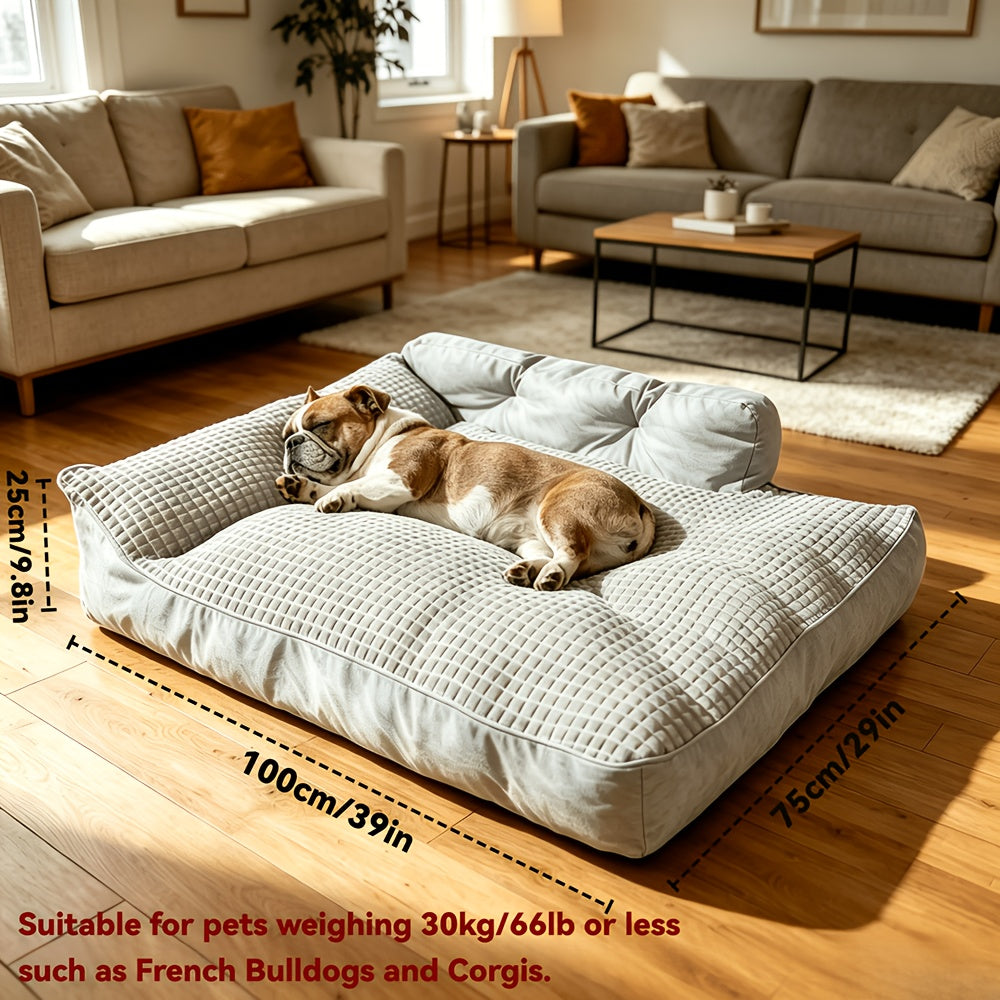 Three-Sided Bolster Dog Bed with Memory Foam and Egg Crate Cushioning, Gray Orthopedic Pet Sofa for Everyday Rest, S L XL Sizes for Dogs