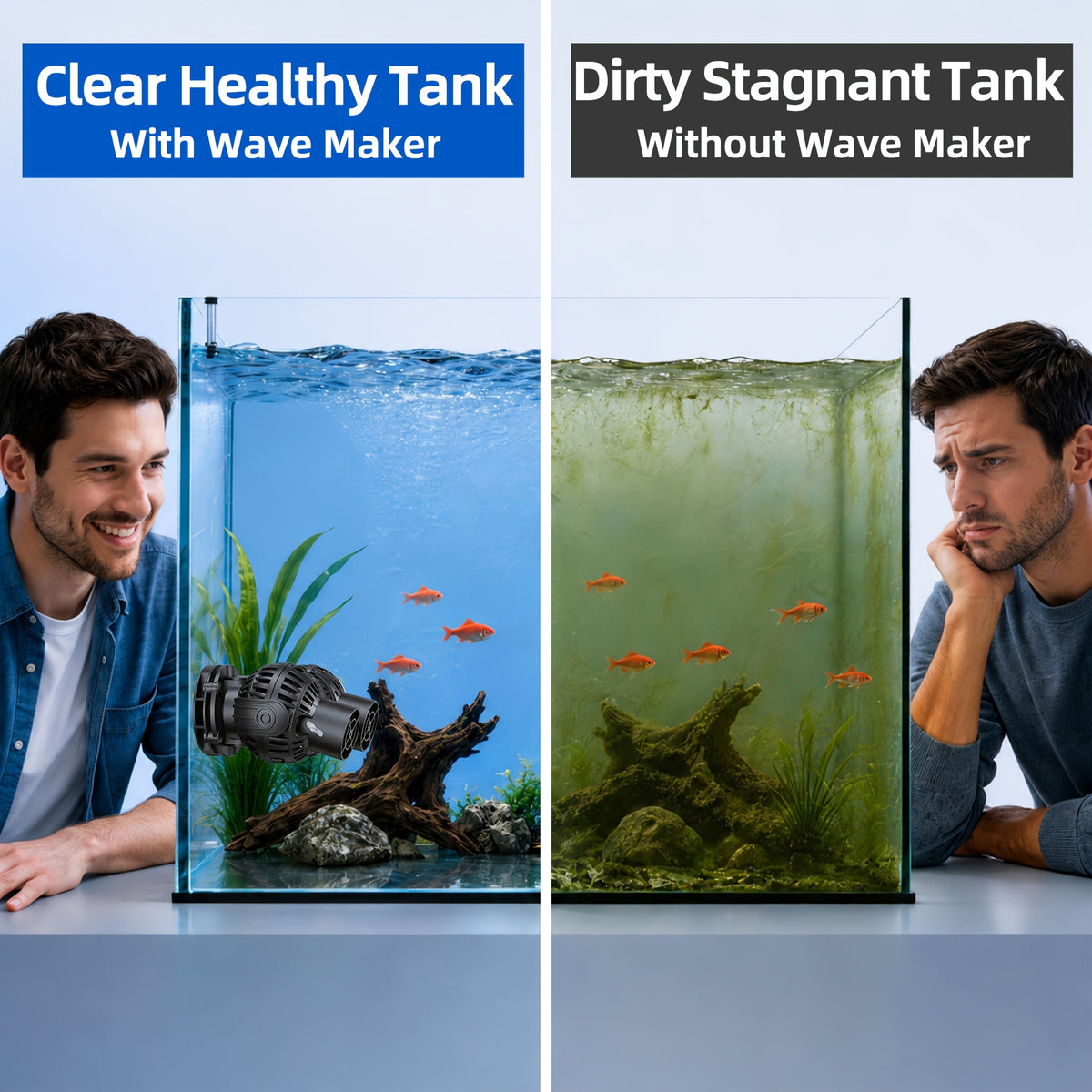 Aquarium Wave Maker with Dual 180° Adjustable Heads, Magnetic Mount Circulation Powerhead for 55–125 Gallon Freshwater and Saltwater Reef Tanks