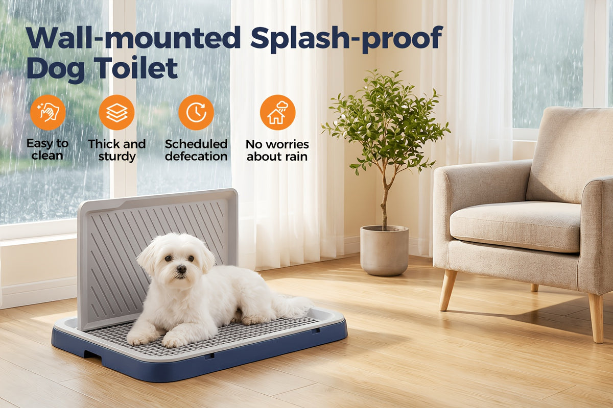 High-Sided Dog Potty Tray with Removable Grate, Indoor Puppy Toilet for House Training, Non-Slip Base, Small Size in Blue Gray or White Gray
