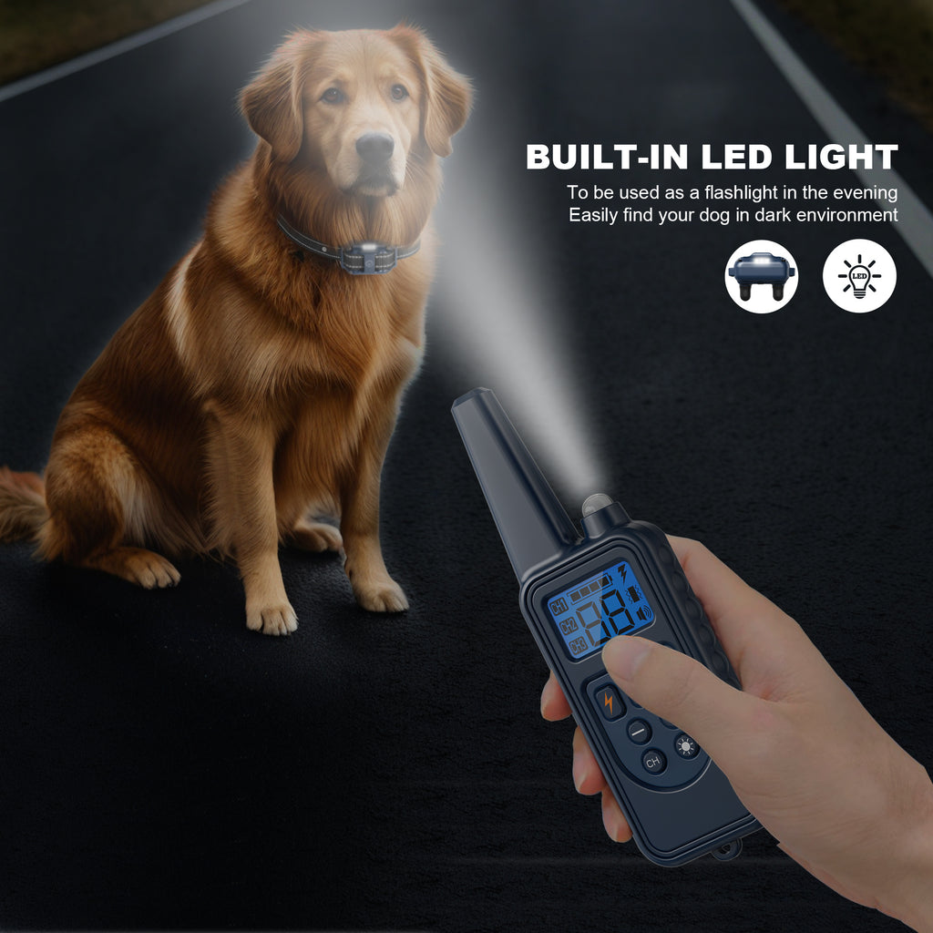 Dog Training Collar with Remote and LED Lights, Beep, Vibration and Static Stimulation Modes, Black or Blue Single-Dog and Blue Two-Dog Options