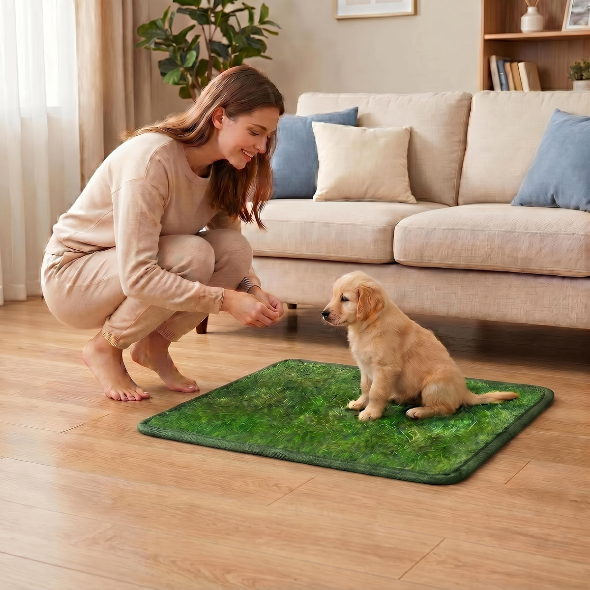 Artificial Grass Potty Training Mat for Dogs, Washable Reusable Turf Pad with Drainage and Non-Slip Base for Indoor and Outdoor Use