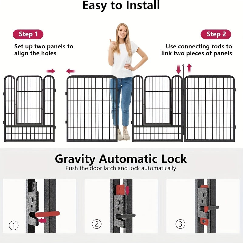 Dog Playpen 32 Inch with Door, Heavy Duty Metal Pet Fence in 8, 10 or 12 Panels for Small and Medium Dogs, Indoor Outdoor Yard and RV Camping