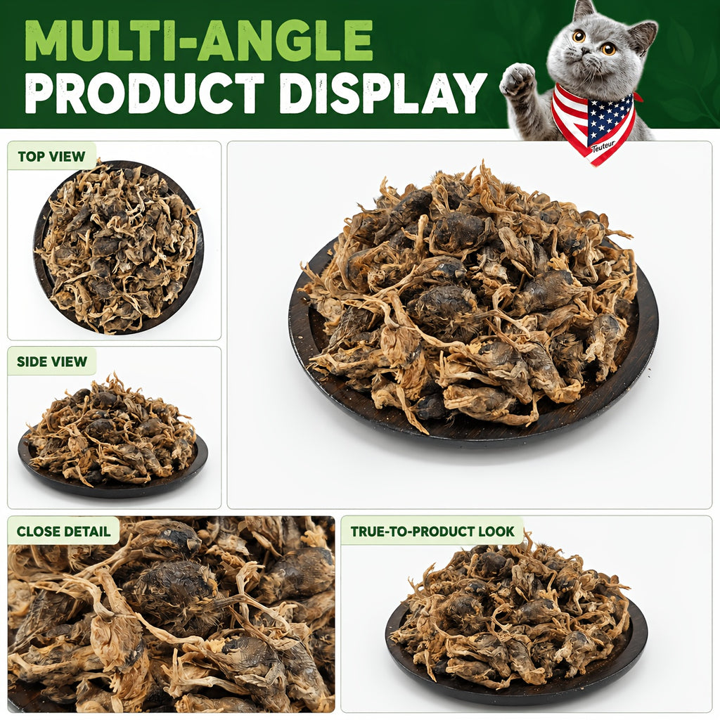 Freeze Dried Quail Cat Treats, Crunchy Single-Ingredient Pet Snacks for Cats and Dogs, Bite-Size Morsels for Supervised Treat Time and Training Rewards