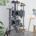 Cat Tree with Twin Hideaways, 54 or 62 Inch Dark Gray Indoor Cat Tower with Two Condos, Three Scratching Posts and Dangling Balls for Play and Rest