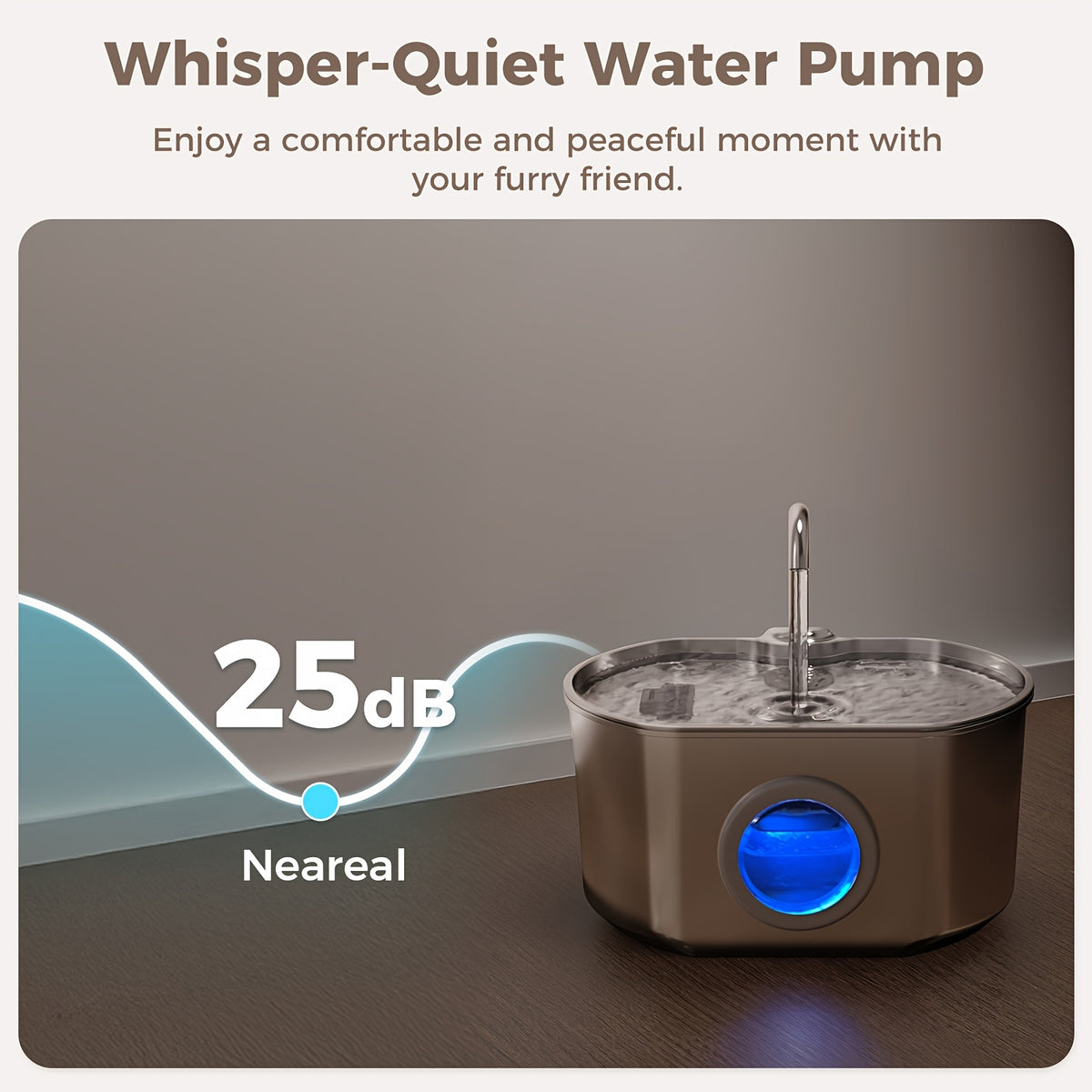 Cat Water Fountain 74oz 2.2L in 304 Stainless Steel, Quiet 5V Pet Drinking Dispenser with Water Level Window and Choice of 1 or 4 Filters