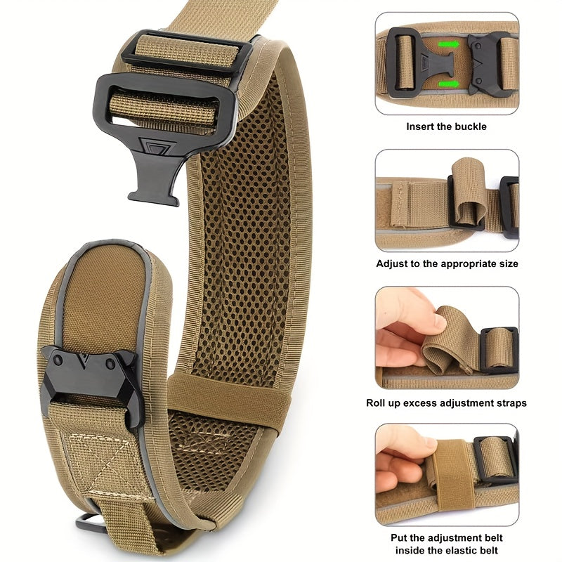 Tactical Dog Collar 2.6 Inch Wide with Padded Control Handle, Reflective Adjustable Nylon and Mesh Collar with Metal Buckle and 2 Patches, M L XL