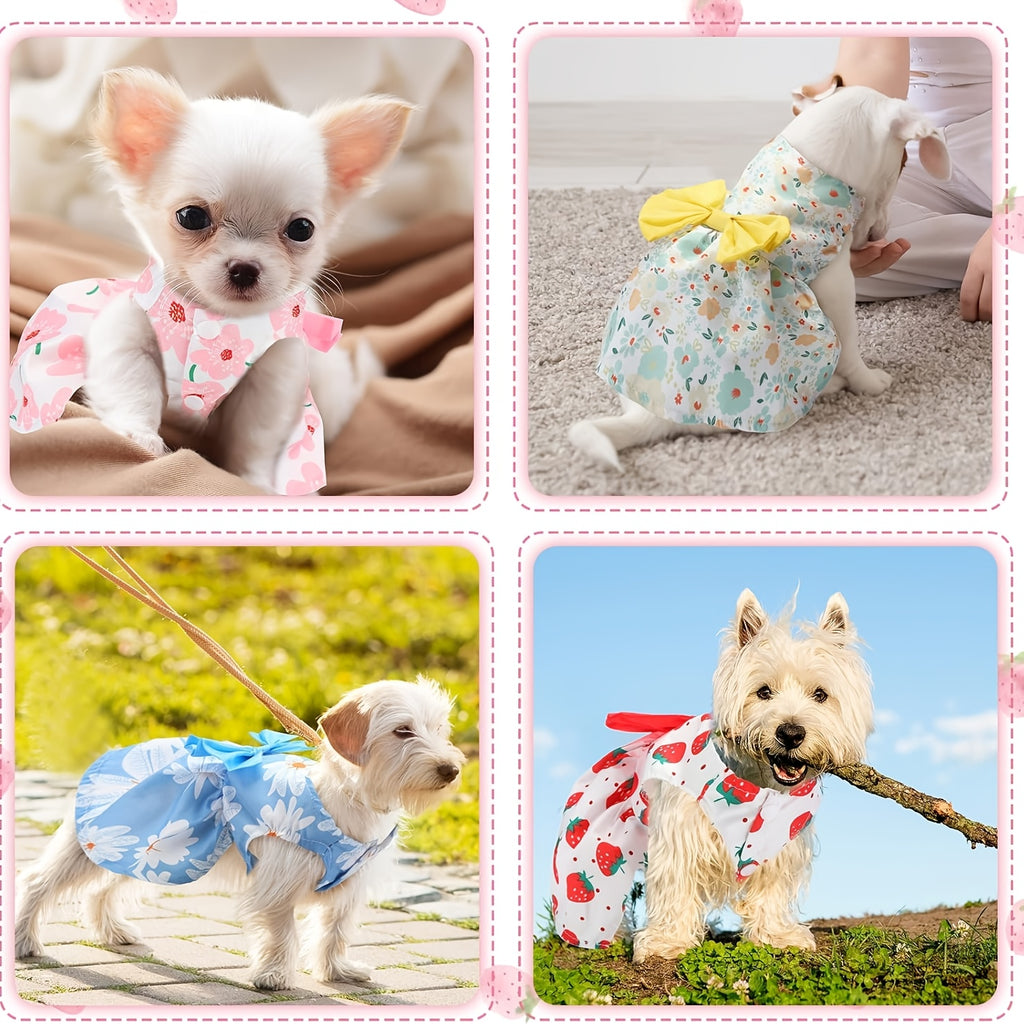 Floral Dog Dresses 5 Pack, Bow Princess Pet Clothes for Small Dogs, Puppies and Cats, Summer Dress-Up Outfits for Photos and Parties, XS–XXL