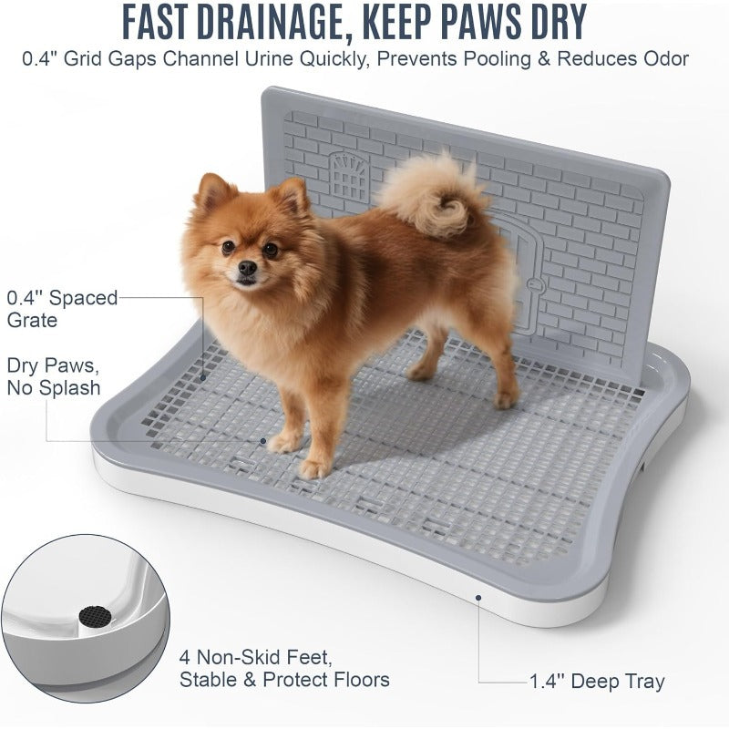 Dog Potty with Central Post, 20.1 x 15.4 Inch Indoor Puppy Training Tray with Removable Splash Wall, Mesh Surface and Non-Slip Feet