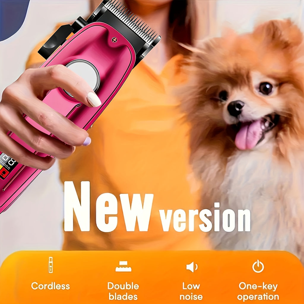 Dog Clippers for Grooming Professional Kit, Low-Noise Rechargeable Pet Hair Trimmer with 4 Guide Combs, Taper Lever, USB Charging and LED Display for Dogs and Cats
