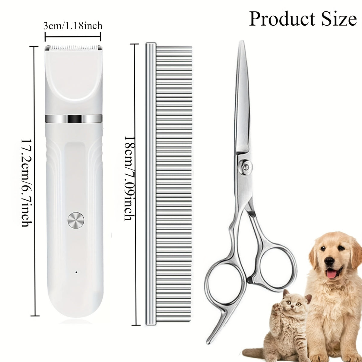 Dog Grooming Kit with Interchangeable Heads, USB Rechargeable Cordless Pet Hair Clipper with 4 Guide Combs, Steel Scissors and Comb for Home Trimming
