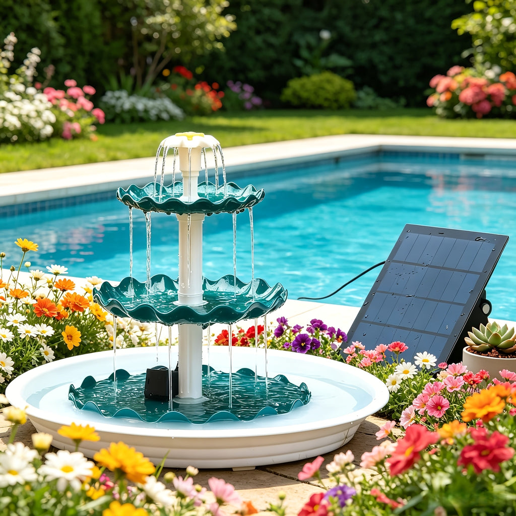 Solar Fountain Bird Bath in Light Blue, Three-Layer Flowing Water Feature for Outdoor Garden, Patio and Courtyard Decor with 3.5W Solar Power