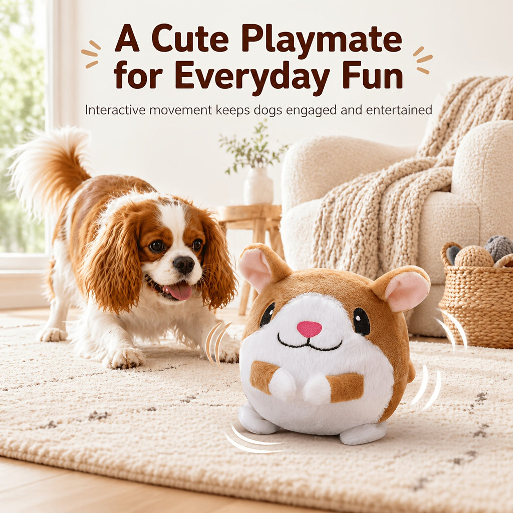 Voice Recording Dog Toy with Bouncing Ball, USB Rechargeable Moving Animal Toy with Music, Crinkle Sounds and Washable Cover for Supervised Play