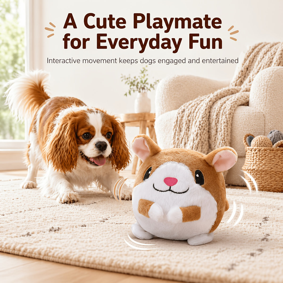 Voice Recording Dog Toy with Bouncing Ball, USB Rechargeable Moving Animal Toy with Music, Crinkle Sounds and Washable Cover for Supervised Play