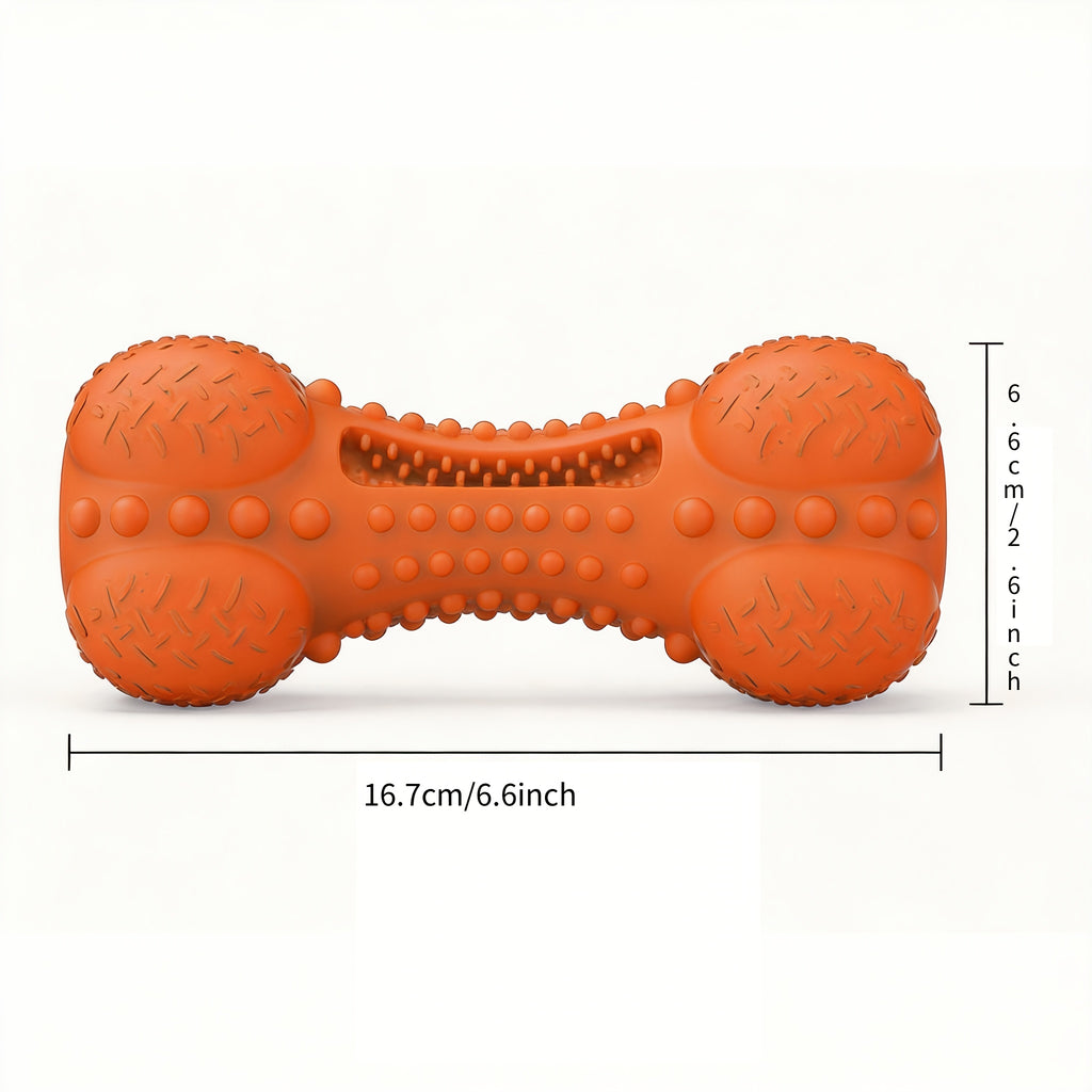 Rubber Dog Chew Bone with Dual Squeakers, Textured Natural Rubber Toy with Beef Scent for Medium and Large Dogs, Interactive Fetch and Supervised Play