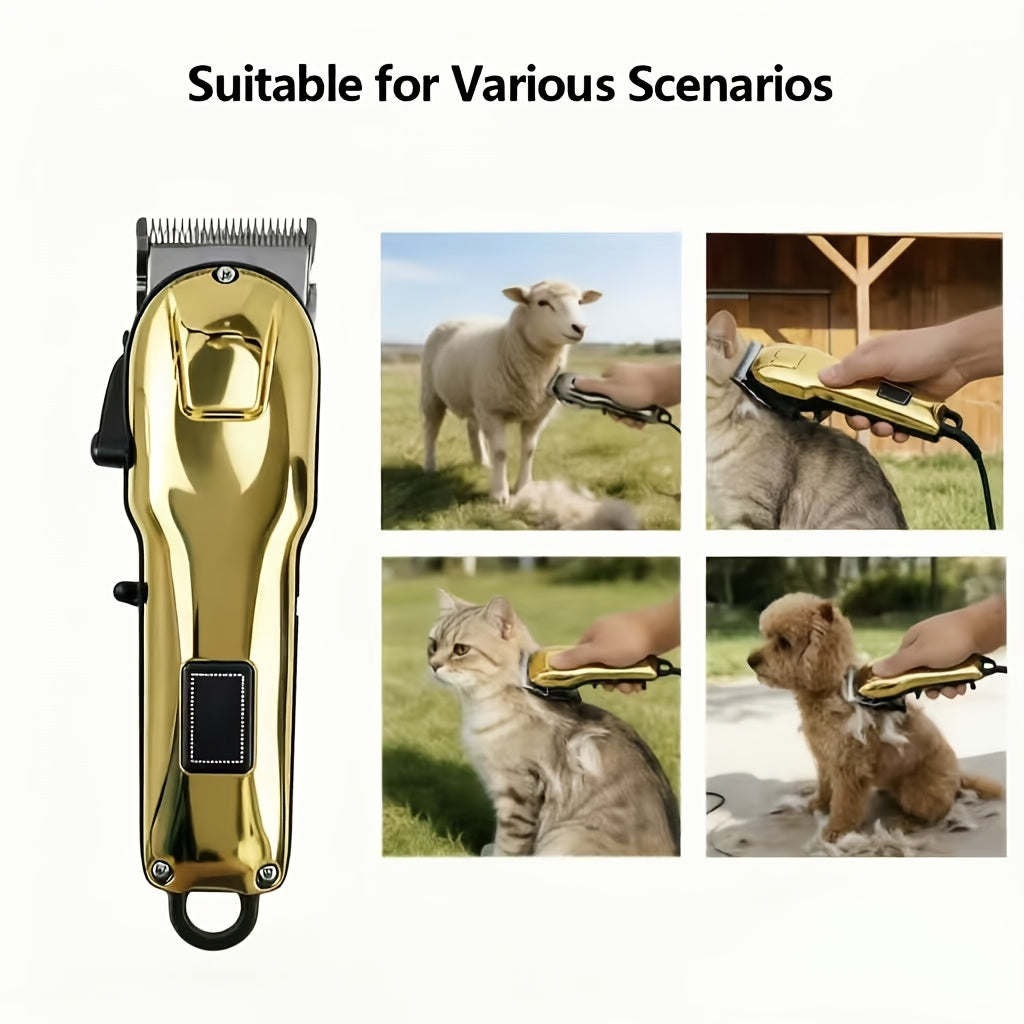 Cordless Horse Clippers with LCD Display, Rechargeable Gold Grooming Trimmer with Adjustable Blade and Separate Pink Pet Clipper Option