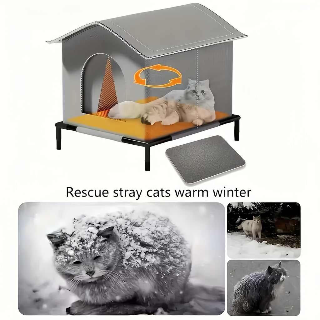 Outdoor Cat House with Raised Floor, Weatherproof Insulated Shelter for Feral and Stray Cats, Easy Assembly for Porch and Garage, Black or Grey