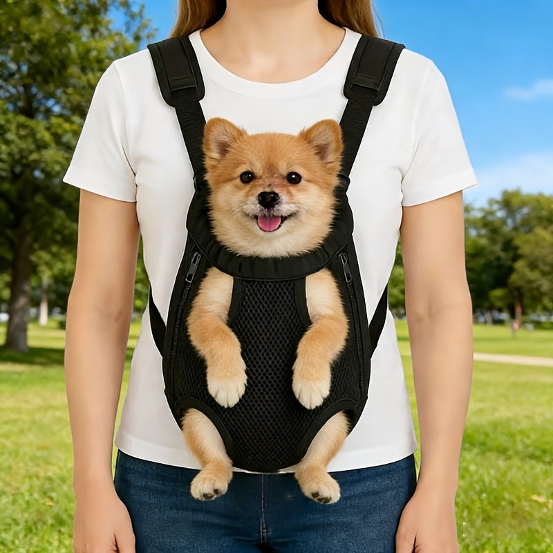 Front Chest Pet Carrier Backpack, L Size Breathable Mesh Travel Bag for Small and Medium Dogs and Cats, Lightweight Outdoor Walking Carrier